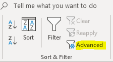 Screenshot of Advanced Filter in Excel