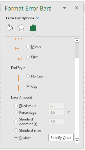 Format Error Bars pane in Excel charts