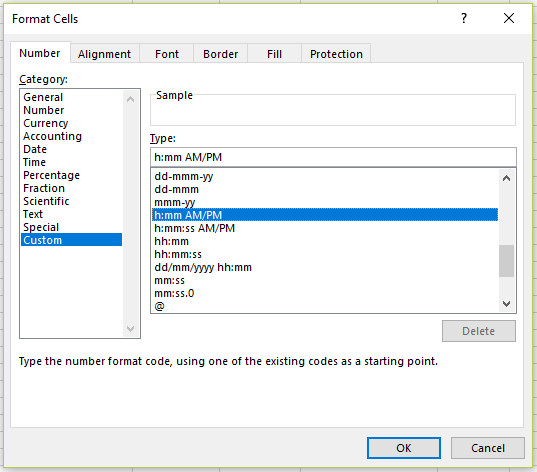 Excel's custom cell formats dialog box