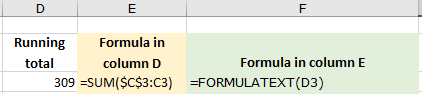 FORMULATEXT function in Excel to display formula in another cell