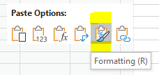 Paste with formatting option in Excel
