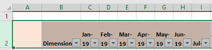 Showing column header row in row 2 of the Excel worksheet