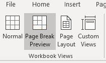 Page Break Preview icon in Excel's ribbon on the Home tab in the Workbook Views section.