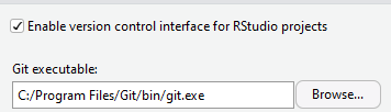 Showing how to enter the filepath to the Git executable file in RStudio