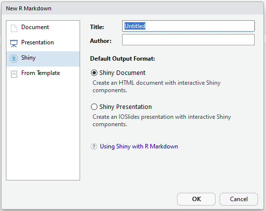 New R Markdown Shiny template in RStudio