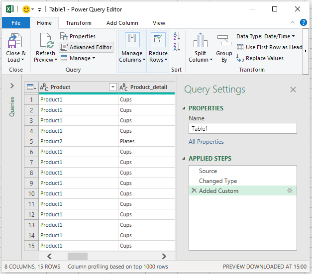 Excel's Power Query Editor window.