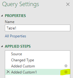 Power query settings applied steps