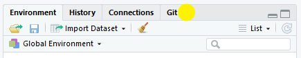 RStudio window showing the Git tab has been added