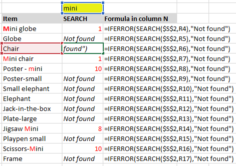 Excel IFERROR and SEARCH with custom text returned.