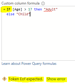 Showing an error message in a Power BI Power Query IF ELSE statement
