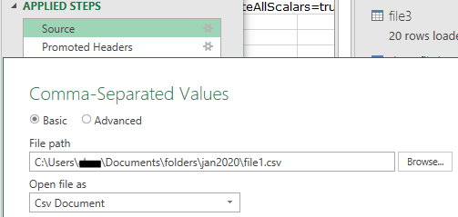 Manually editing a Power Query data source connection