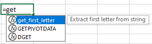 Shows the Lambda function comment details will appear as a tooltip next to the function name in the Excel functions list.
