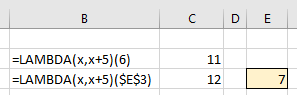 Input values into Lambda functions either directly or via cell references.