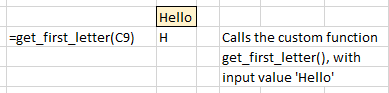 Example of an Excel Lambda function to extract the first letter of a string input