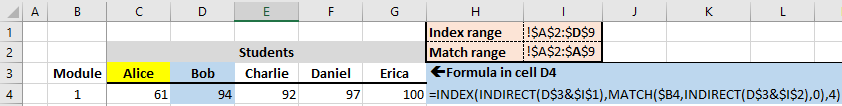 Excel INDIRECT INDEX MATCH formula to read sheet name and cell ranges