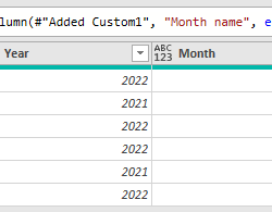 Power query table with custom columns for year and month