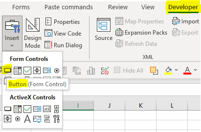 Form and Activex controls on the Excel's Developer tab