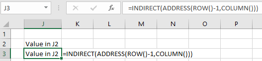 Showing INDIRECT formula to get value from cell above